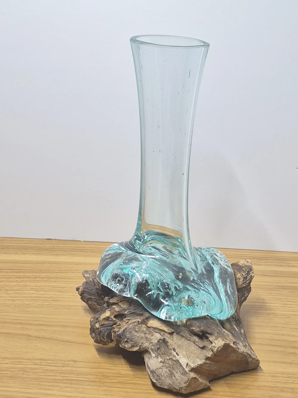 ​Molten Glass on Driftwood Vase Hand Blown Coastal Art Piece
